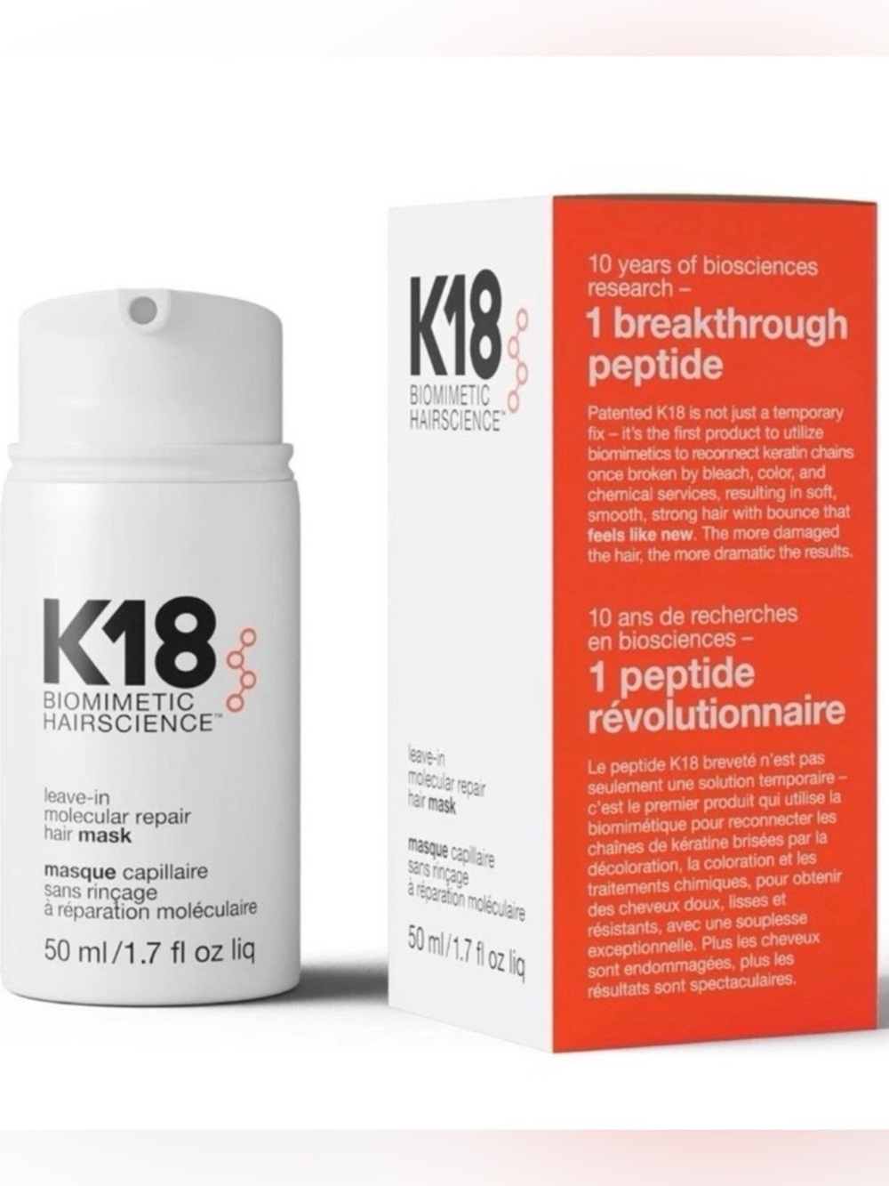 NWT K18 Biomimetic Hairscience Leave-In Molecular Repair Hair Mask 1.7 oz